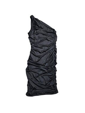 NWOT | Onyx Black Asymmetric One-Shoulder All-Over Ruched Bodycon Dress | Small